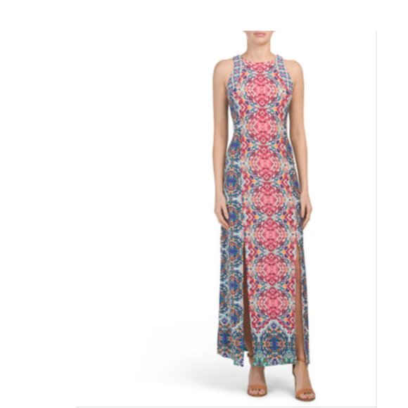 LONDON TIMES Kaleidoscope Medallion Maxi Cocktail Dress. Size 8. Classy - Picture 1 of 7